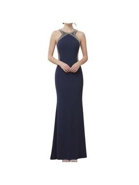 Blondie Nites Beaded Navy Cutout Women's Juniors Prom Formal Dress Size 7